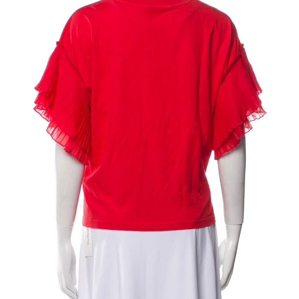Alice & Olivia Women's Red Ruffle Sleeve Cotton Short Sleeve Top - Picture 2 of 4